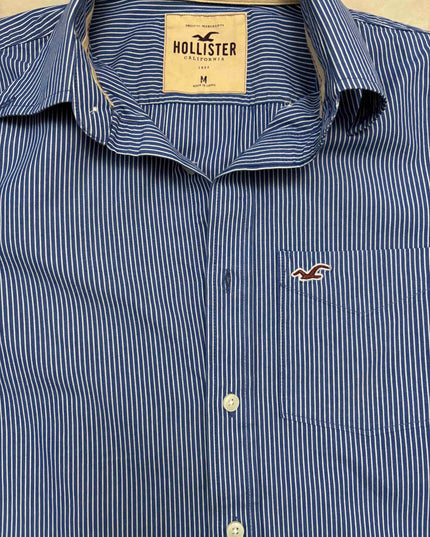 Hollister California Navy Blue & White Pinstripe Casual Shirt - S