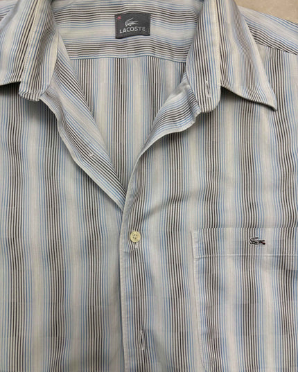 Lacoste Multicolor Pinstripe Light Gray Button-Up Shirt - XL
