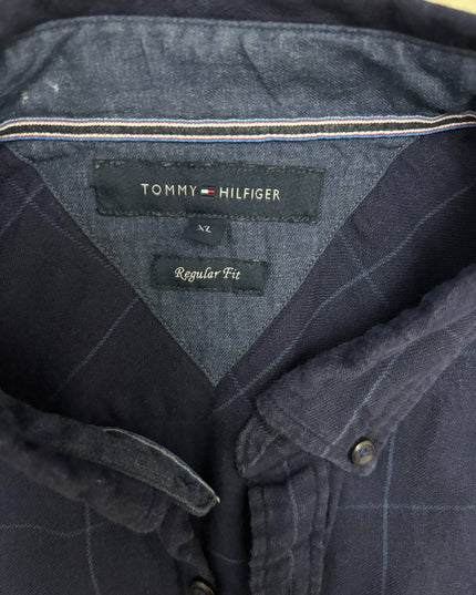 Tommy Hilfiger Regular Fit Navy Blue Windowpane Shirt - XL