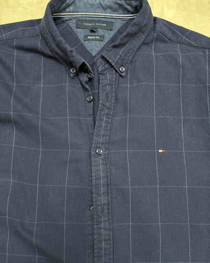 Tommy Hilfiger Regular Fit Navy Blue Windowpane Shirt - XL