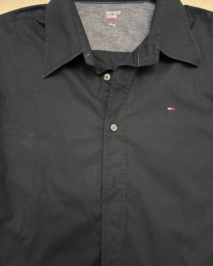 Tommy Hilfiger Denim Solid Black Button-Up Shirt - M