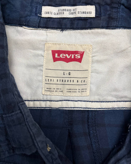 Levi's Standard Fit Patchwork Plaid Utility Navy Blue Shirt - L