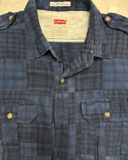 Levi's Standard Fit Patchwork Plaid Utility Navy Blue Shirt - L