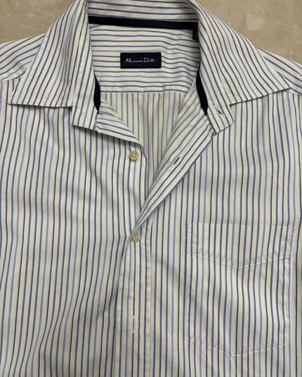 Massimo Dutti Fine Stripe White & Blue Formal Button-Up Shirt - M