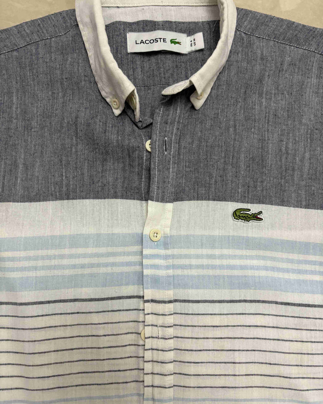 Lacoste Colorblock Gradient Stripe Cotton Indigo & White Shirt - M
