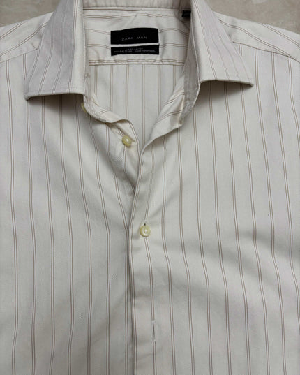 Zara Man Pinstripe Cotton Cream Shirt - S