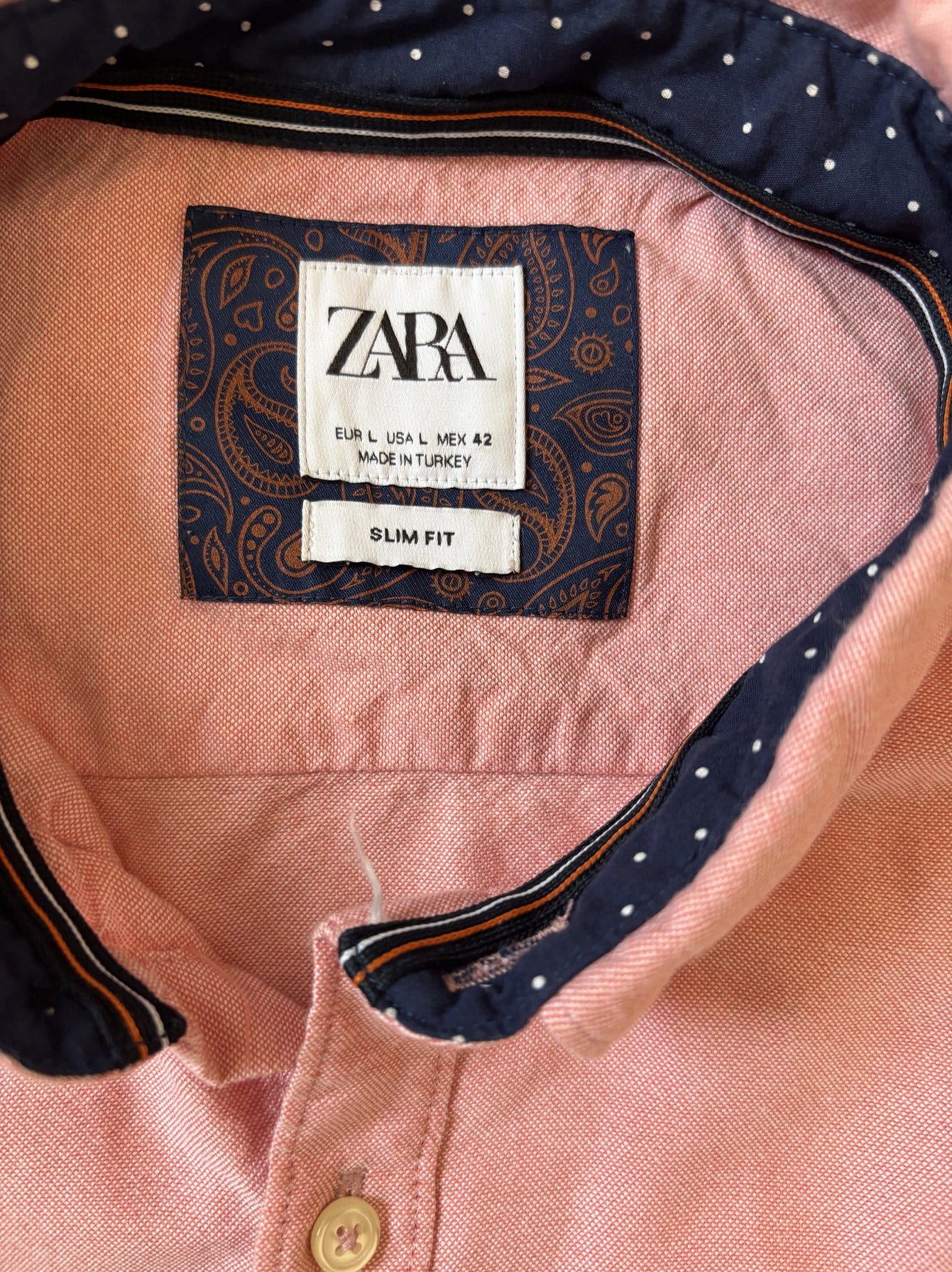 ZARA Slim Fit Oxford Long Sleeve Pink Shirt - S