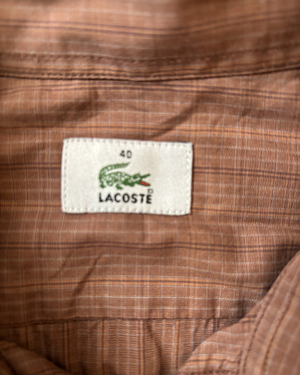 Lacoste Plaid Button-Up Long Sleeve Brown Shirt - M