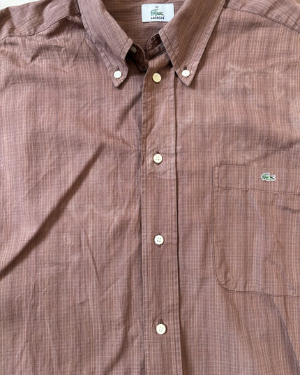 Lacoste Plaid Button-Up Long Sleeve Brown Shirt - M