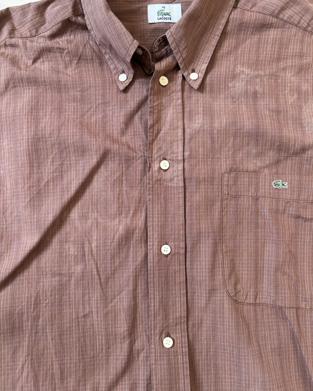 Lacoste Plaid Button-Up Long Sleeve Brown Shirt - M