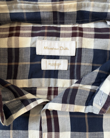 Massimo Dutti Blue & Burgundy Checked Shirt - S