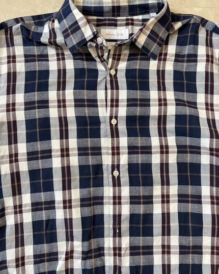Massimo Dutti Blue & Burgundy Checked Shirt - S