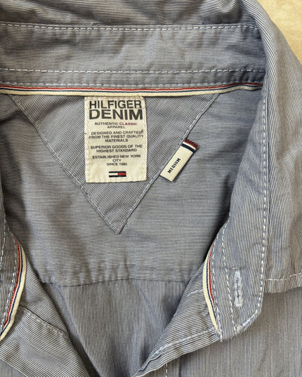 Tommy Hilfiger Micro-Striped Button-Down Denim Blue Shirt - XS