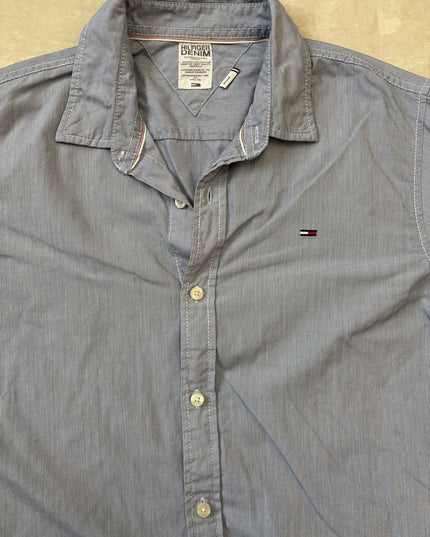 Tommy Hilfiger Micro-Striped Button-Down Denim Blue Shirt - XS