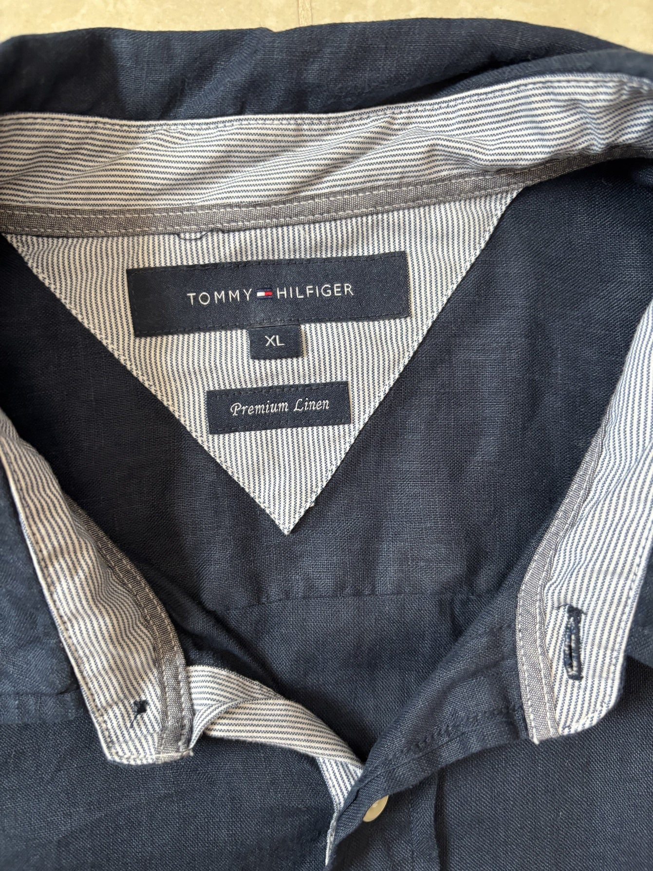 Tommy Hilfiger Premium Linen Casual Navy Blue Shirt - M