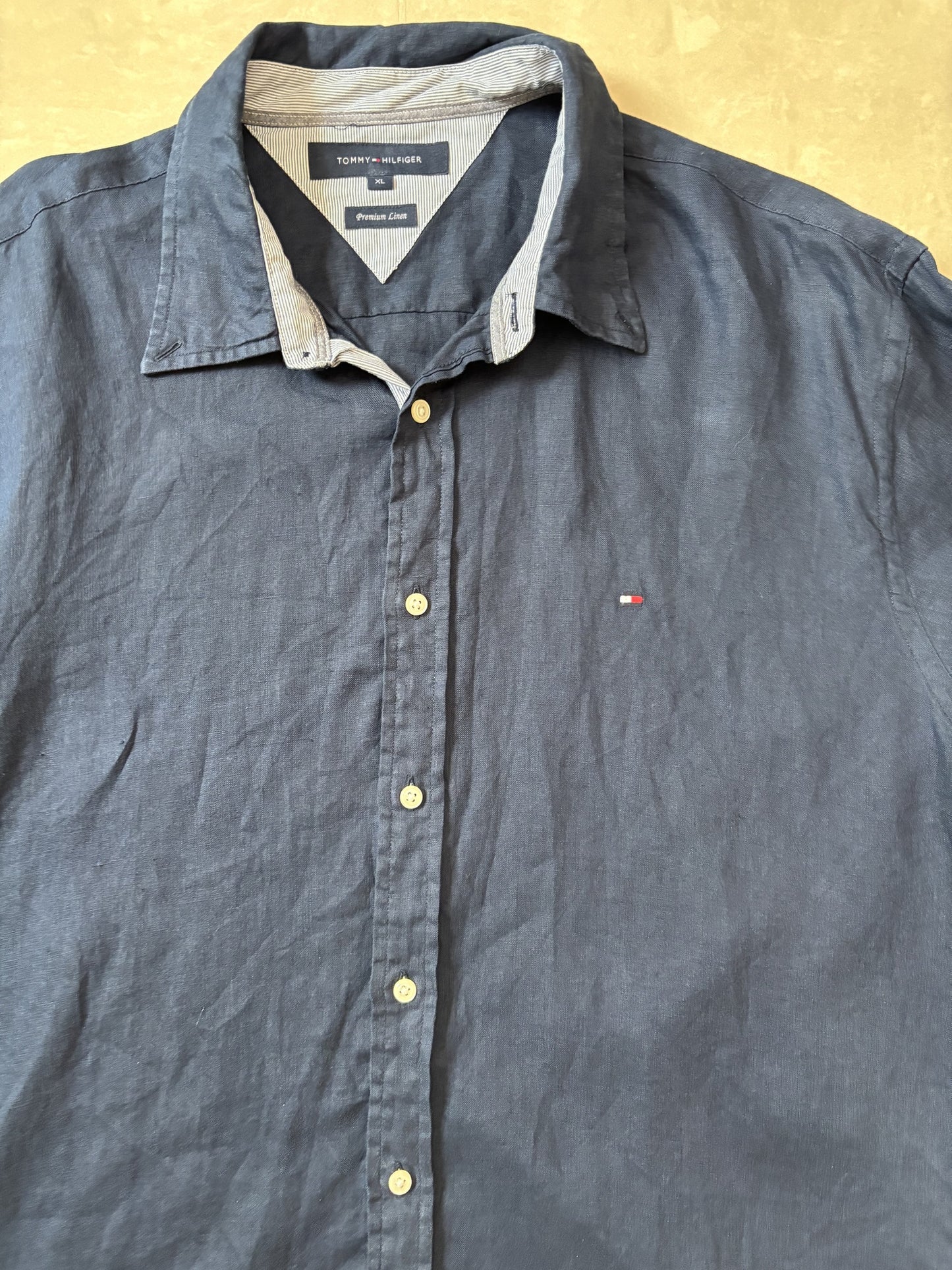 Tommy Hilfiger Premium Linen Casual Navy Blue Shirt - M