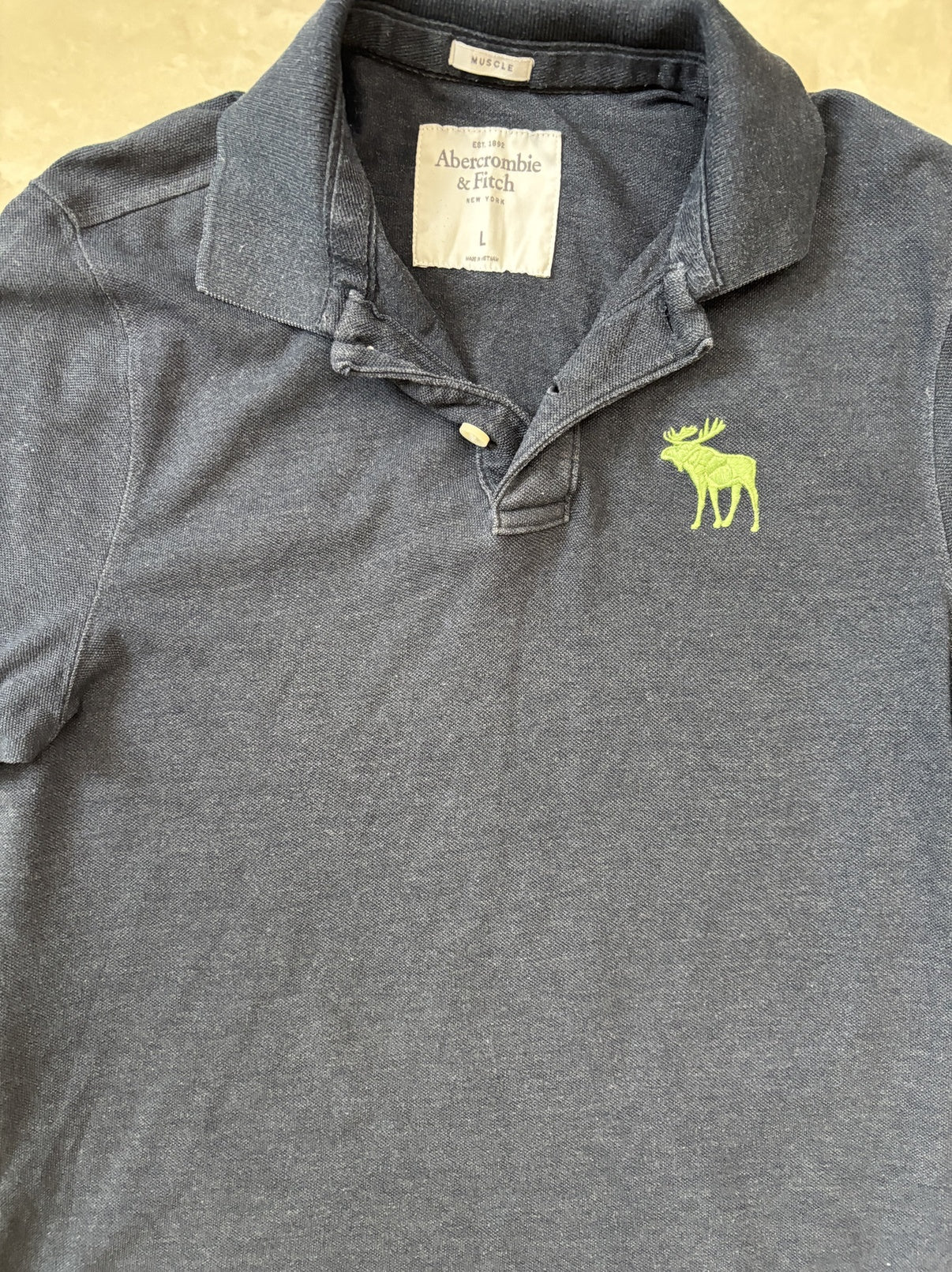 Abercrombie & Fitch Y2K Navy Blue Muscle Fit Polo Shirt - S