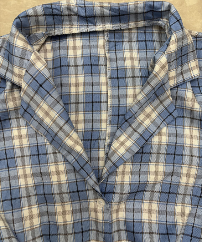 Plaid Blue & White Button-Down Crop Shirt - XS
