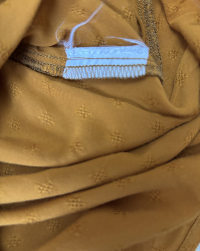 Women Casual Button-Down Tie-Back Mustard Top - S