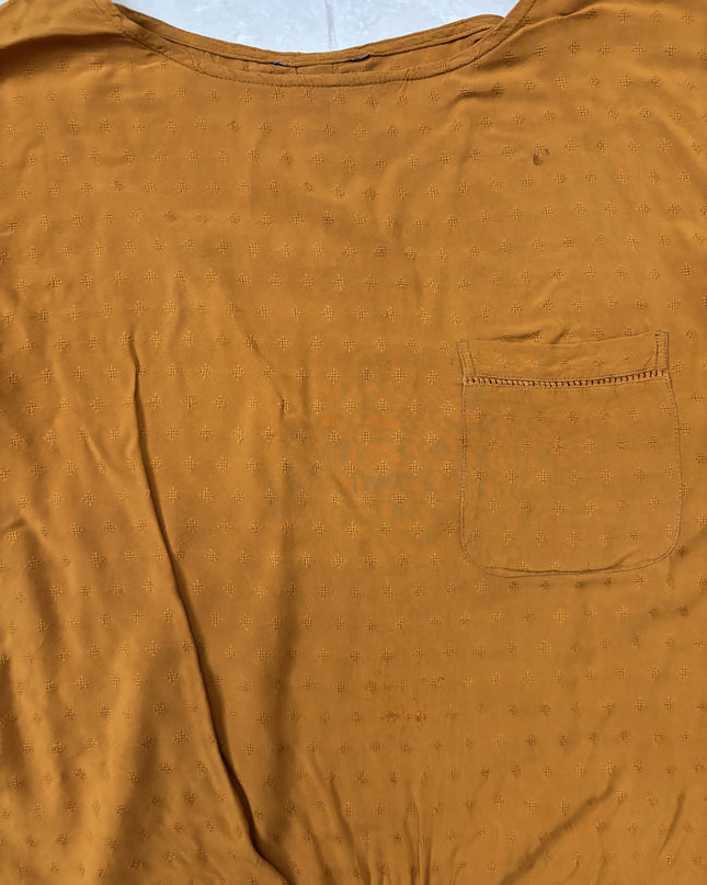 Women Casual Button-Down Tie-Back Mustard Top - S