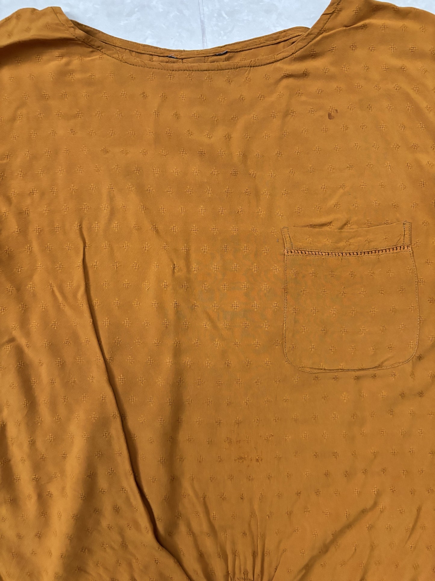 Women Casual Button-Down Tie-Back Mustard Top - S