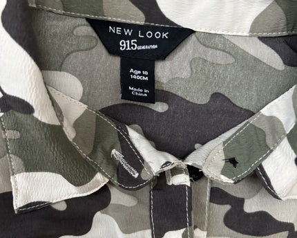 New Look Camouflage Cropped Button-Down Top - XS