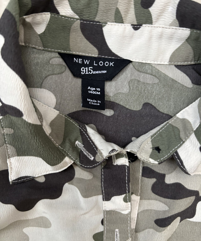 New Look Camouflage Cropped Button-Down Top - XS