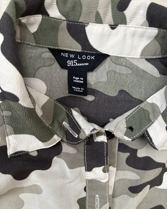 New Look Camouflage Cropped Button-Down Top - XS