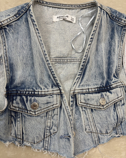 Pull & Bear Blue Denim Cropped Jacket - XS