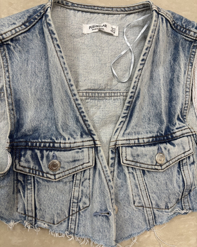 Pull & Bear Blue Denim Cropped Jacket - XS