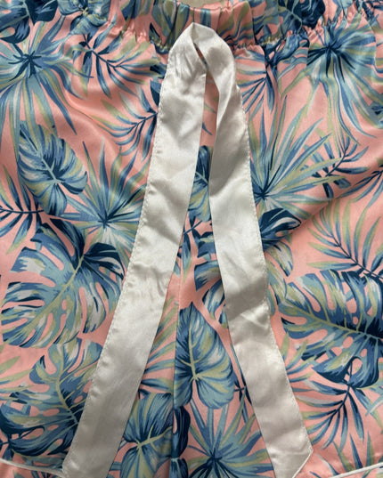 Tropical Palm Leaf Polyster Pink Shorts - XS