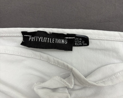 Pretty Little Thing White Ruched Front Long Sleeve Crop Top - XS
