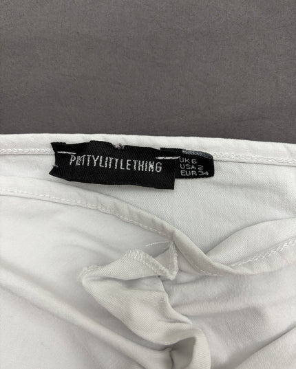 Pretty Little Thing White Ruched Front Long Sleeve Crop Top - XS