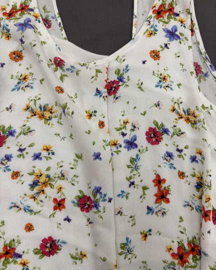 Bershka White Multicolor Floral Sleeveless Chiffon Top - XS