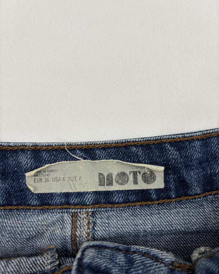 Topshop Moto Y2K Embroidered Button-Front Denim Mini Skirt - M | Waist: 28"