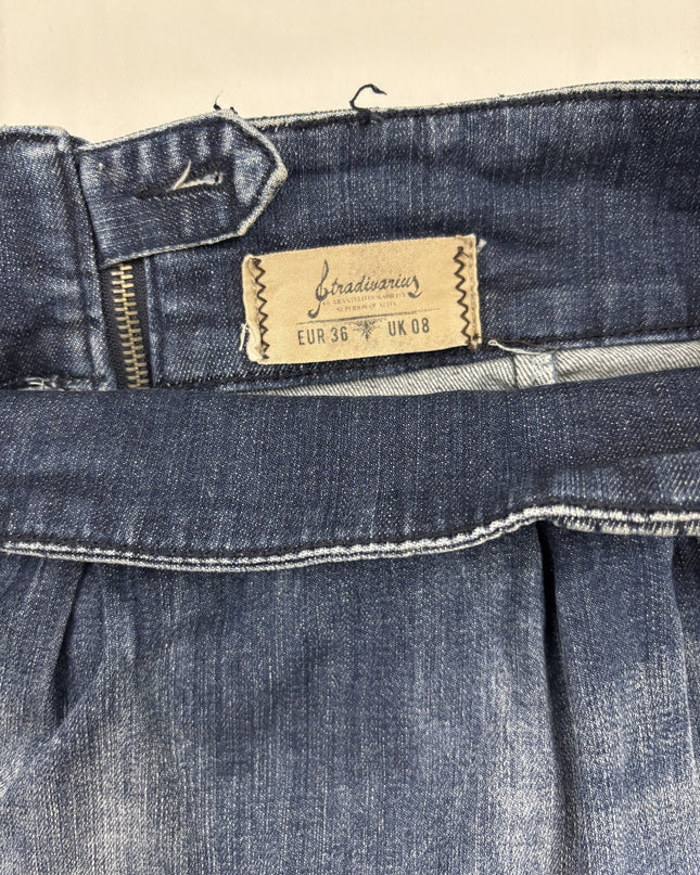 Stradivarius High-Waist Washed Blue Denim Mini Skirt - M | Waist 30"