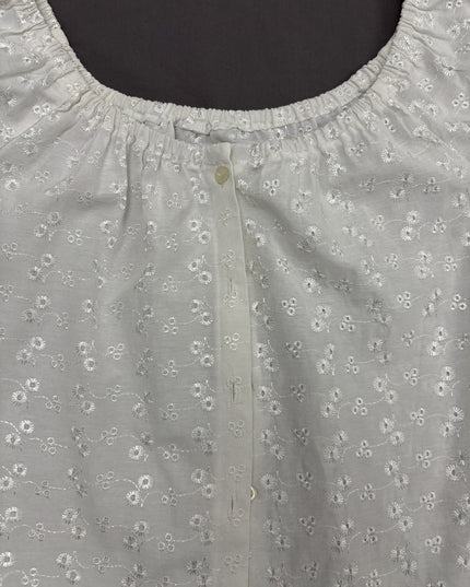 Collezione White Embroidered Floral Puffed Sleeve Eyelet Top - XS