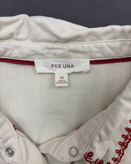 Per Una Embroidered Cotton Button-Up White Shirt - XXL