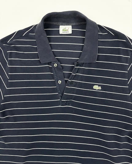 Lacoste Navy Blue & White Striped Classic Fit Polo Shirt - M