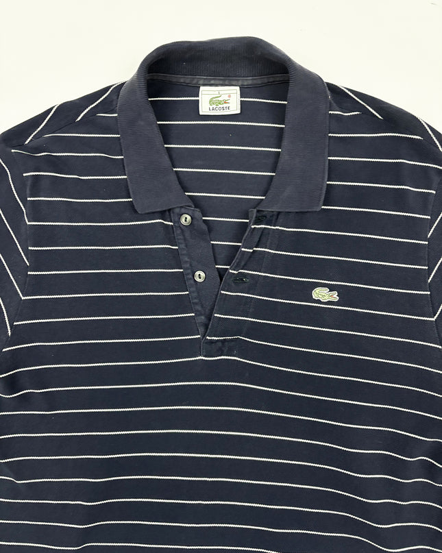 Lacoste Navy Blue & White Striped Classic Fit Polo Shirt - M