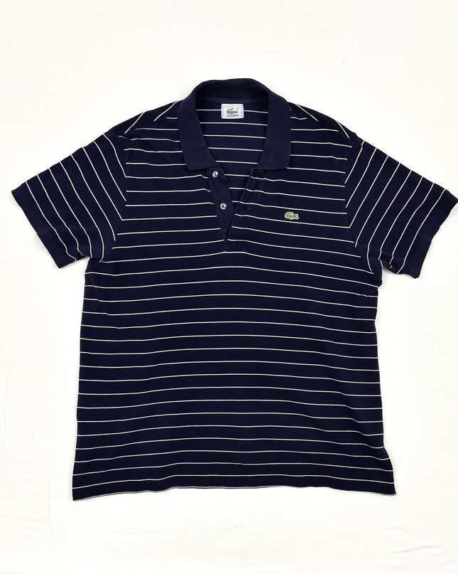 Lacoste Navy Blue & White Striped Classic Fit Polo Shirt - M