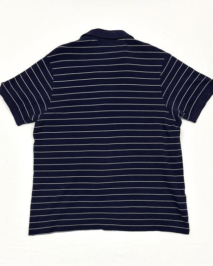 Lacoste Navy Blue & White Striped Classic Fit Polo Shirt - M