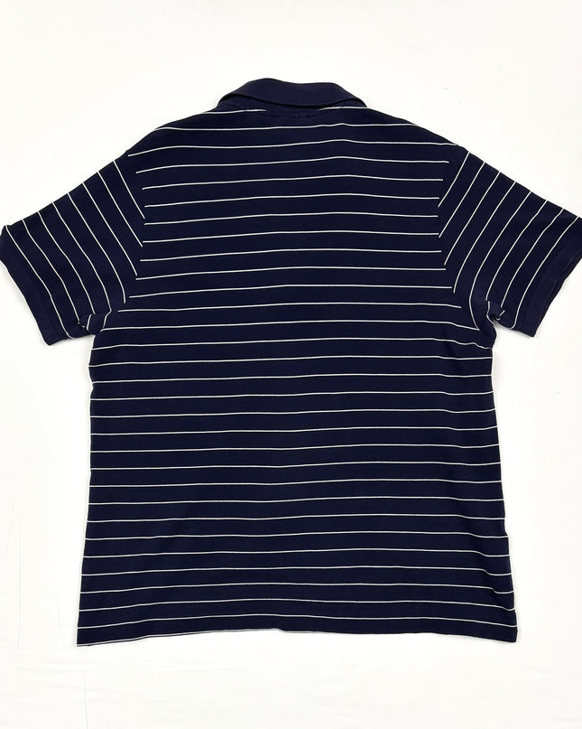 Lacoste Navy Blue & White Striped Classic Fit Polo Shirt - M
