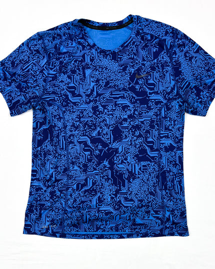 Nike Dri Fit Running Abstract Pattern Pixel Blue T-Shirt - S