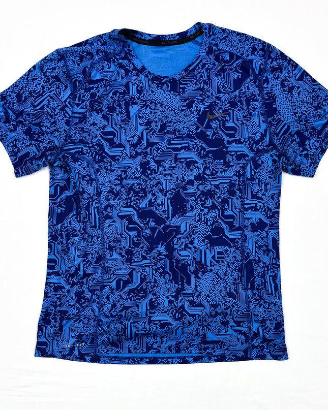 Nike Dri Fit Running Abstract Pattern Pixel Blue T-Shirt - S