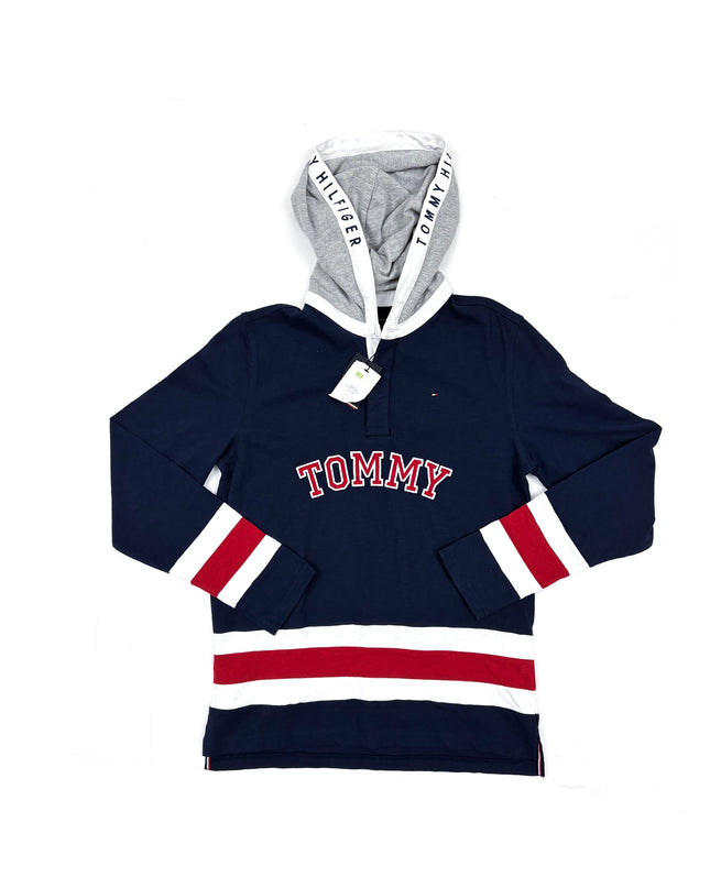 Tommy Hilfiger Navy Hooded Long Sleeve Shirt- XS | With Tag
