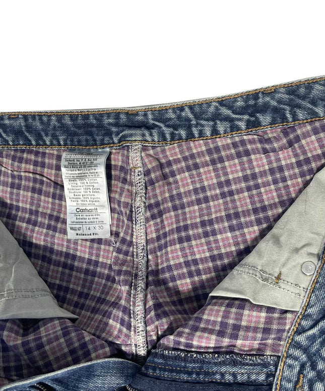Carhartt Flannel Lined Straight Leg Distressed Denim Workwear Jeans