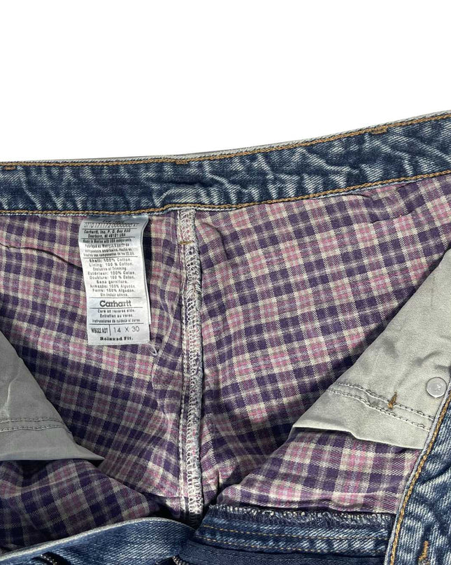 Carhartt Flannel Lined Straight Leg Distressed Denim Workwear Jeans