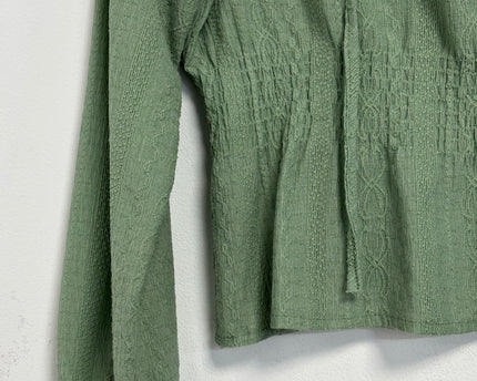 hui2ue Green Smocked Waist Tie-Neck Blouse