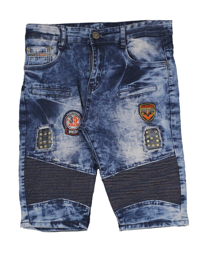 Ravmen Slim Fit Biker Double Knee Blue Short